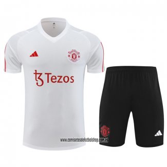 Chandal del Manchester United 23-24 Manga Corta Blanco - Pantalon Corto