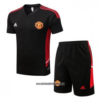 Chandal del Manchester United 22-23 Manga Corta Negro - Pantalon Corto