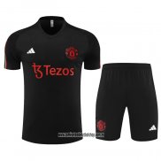 Chandal del Manchester United 23-24 Manga Corta Negro - Pantalon Corto