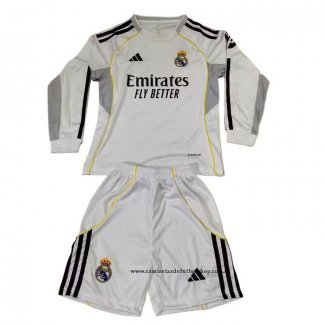 Primera Camiseta Real Madrid Nino 25-26 Manga Larga