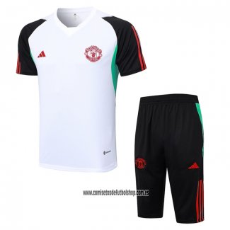 Chandal del Manchester United 23-24 Manga Corta Blanco y Negro - Pantalon Corto