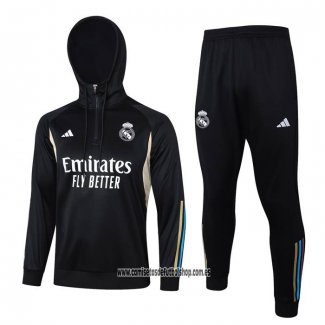 Chandal de Sudadera del Real Madrid Nino 23-24 Negro y Blanco