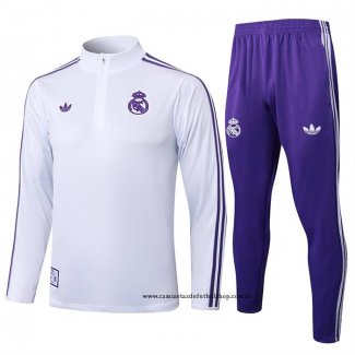Chandal de Sudadera del Real Madrid Nino 25-26 Blanco Purpura