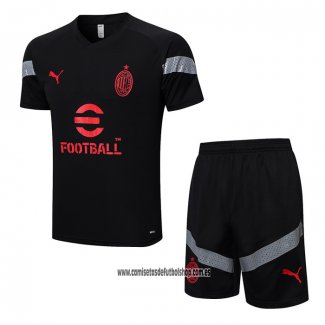 Chandal del AC Milan 22-23 Manga Corta Negro - Pantalon Corto